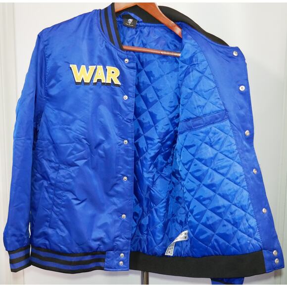 NEW GOLDEN STATE WARRIORS SATIN BLUE NBA TEAM EMBROIDERED JACKET MSRP $125 - L - Picture 2 of 8